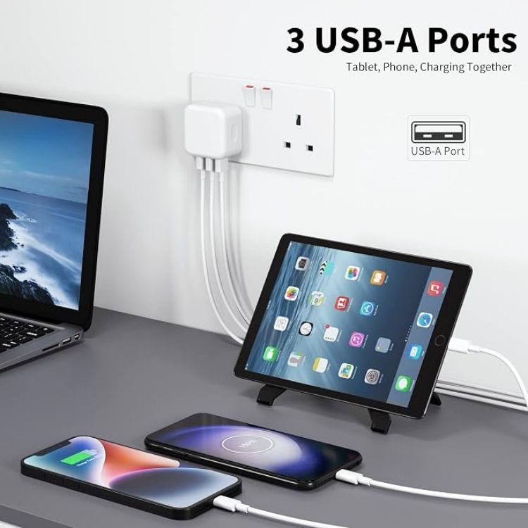 Picture of USB Plug, Multi USB Charger 5V 3A for iPhone X XR XS 8 7 6 6S Plus 5 5S 5C SE 14 14 Plus 14 Pro Max 13 12 11, Pad, UK Multiple Wall Charging Adapter Multiport Mains Power Adaptor