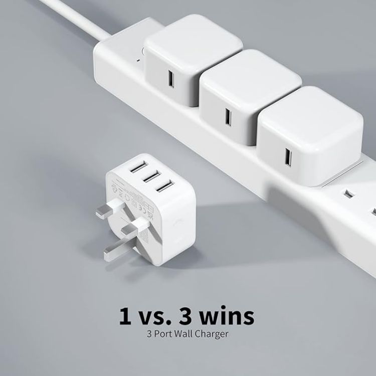 Picture of USB Plug, Multi USB Charger 5V 3A for iPhone X XR XS 8 7 6 6S Plus 5 5S 5C SE 14 14 Plus 14 Pro Max 13 12 11, Pad, UK Multiple Wall Charging Adapter Multiport Mains Power Adaptor