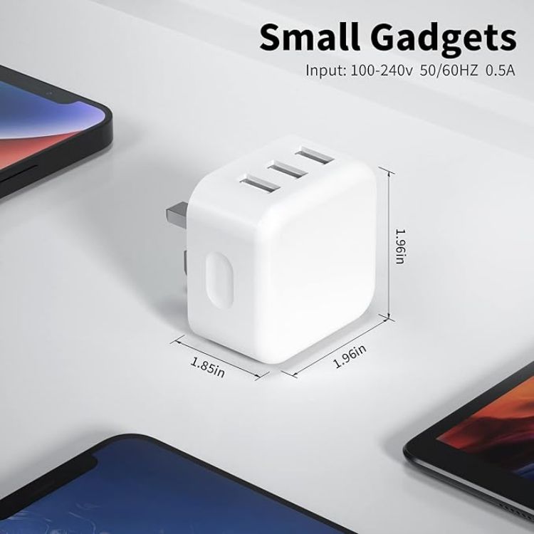 Picture of USB Plug, Multi USB Charger 5V 3A for iPhone X XR XS 8 7 6 6S Plus 5 5S 5C SE 14 14 Plus 14 Pro Max 13 12 11, Pad, UK Multiple Wall Charging Adapter Multiport Mains Power Adaptor