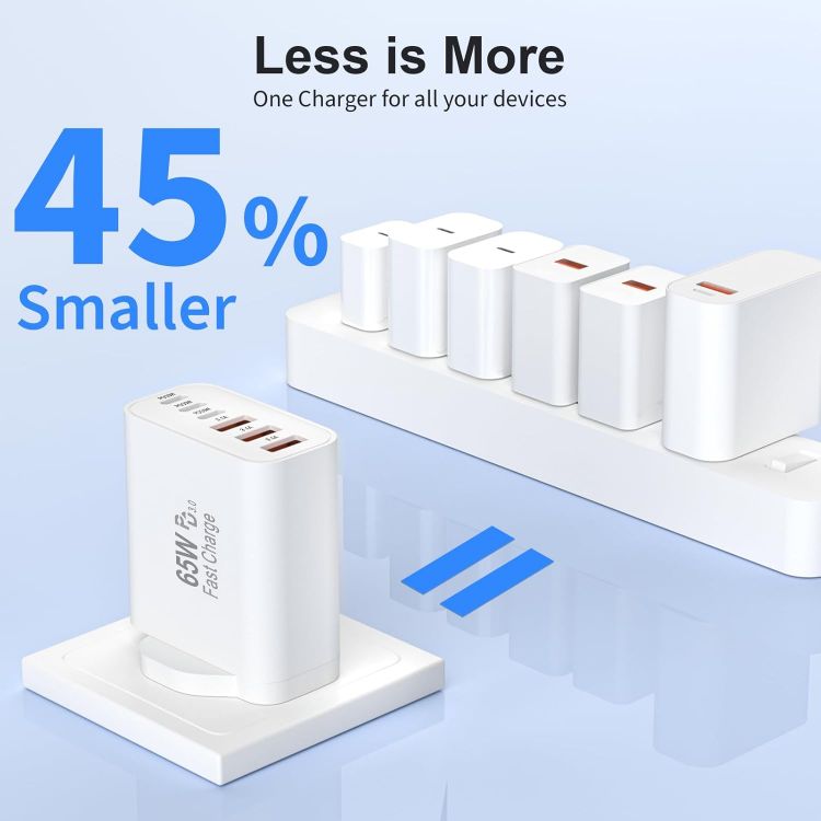 Picture of USB C Plug Fast Charge, 65W 6-Port Multi USB Charger Plug UK Power Adapter + Wall Plug port, 25W(MAX) Type C Charging Plug for iPhone 17 16 15 14 13 12 11 Pro Max XS XR8, for ipad-3 Type C+3 USB A