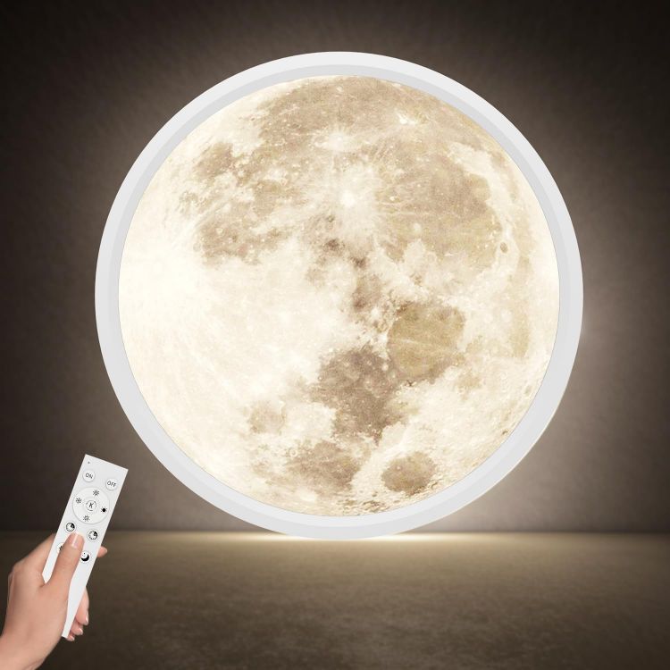 Picture of 30cm Moonlight Dimmable Ceiling Light, 24W Led Ceiling Light with Nightlight, 3000-6500K 2800LM IP44 Waterproof Lamp with Timer Memory Function for Bedroom Children's Room Hallway Dining Room