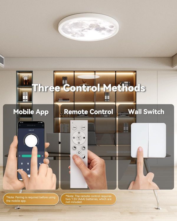 Picture of 30cm Moonlight Dimmable Ceiling Light, 24W Led Ceiling Light with Nightlight, 3000-6500K 2800LM IP44 Waterproof Lamp with Timer Memory Function for Bedroom Children's Room Hallway Dining Room