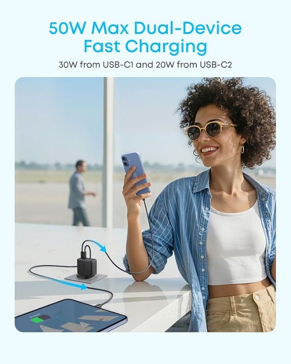 Picture of Anker Zolo 50W USB C Plug, 4-Port USB C Charger with 2 USB-C & 2 USB-A, Compact Fast Charger UK for iPhone 17/16/15/14/13 Series, iPad, Galaxy (Black, Cable Not Included)