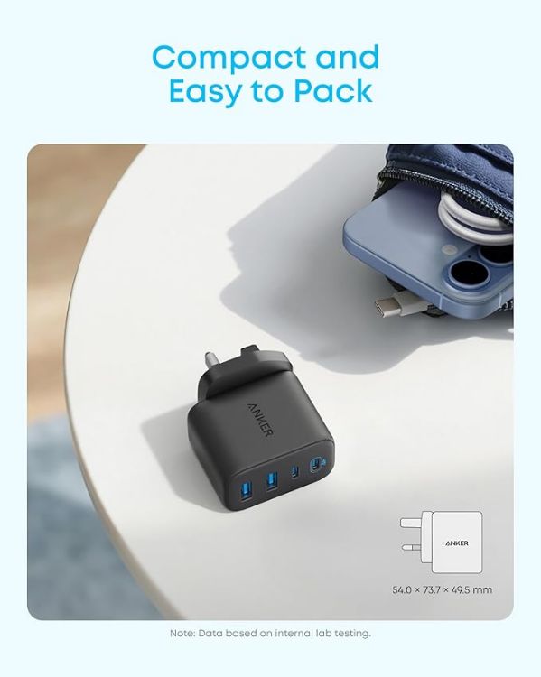 Picture of Anker Zolo 50W USB C Plug, 4-Port USB C Charger with 2 USB-C & 2 USB-A, Compact Fast Charger UK for iPhone 17/16/15/14/13 Series, iPad, Galaxy (Black, Cable Not Included)