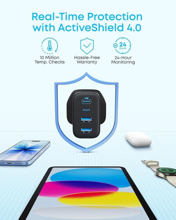 Picture of Anker Zolo 50W USB C Plug, 4-Port USB C Charger with 2 USB-C & 2 USB-A, Compact Fast Charger UK for iPhone 17/16/15/14/13 Series, iPad, Galaxy (Black, Cable Not Included)