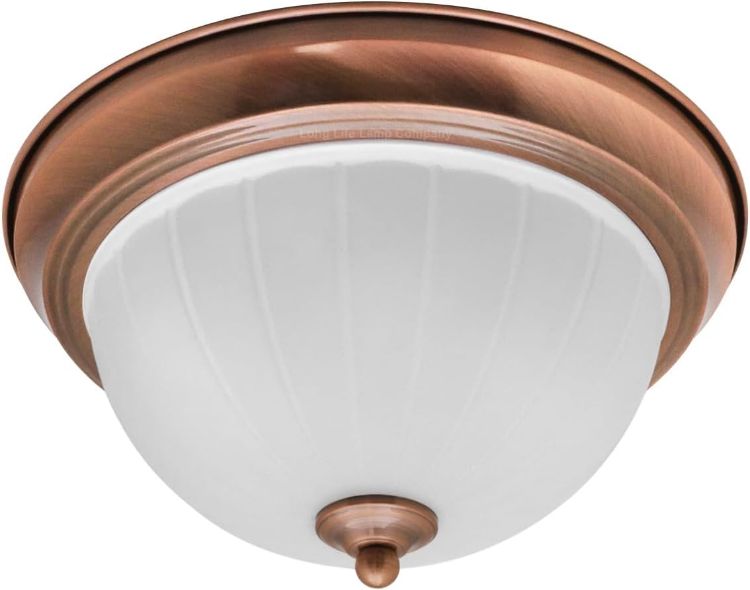 Picture of Long Life Lamp Company Flush Mounted Brass Ceiling Light Frosted Glass Dome Shade Metal Surround IP44 Bathroom, Home