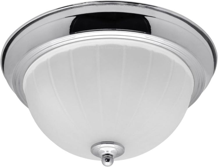 Picture of Long Life Lamp Company Flush Mounted Brass Ceiling Light Frosted Glass Dome Shade Metal Surround IP44 Bathroom, Home