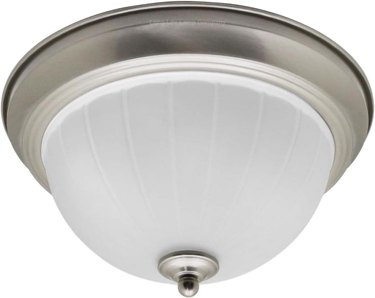 Picture of Long Life Lamp Company Flush Mounted Brass Ceiling Light Frosted Glass Dome Shade Metal Surround IP44 Bathroom, Home
