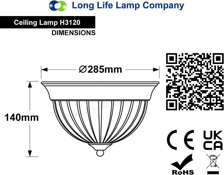 Picture of Long Life Lamp Company Flush Mounted Brass Ceiling Light Frosted Glass Dome Shade Metal Surround IP44 Bathroom, Home