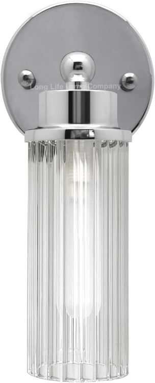 Picture of Twin Ribbed Glass Bathroom Wall Light Polished Chrome Slim Side Mirror Lights IP44