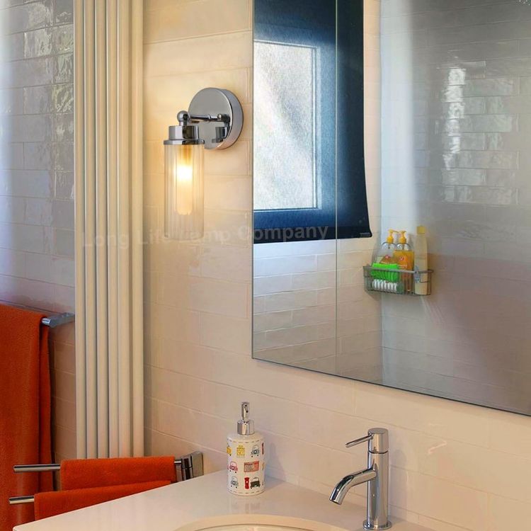 Picture of Twin Ribbed Glass Bathroom Wall Light Polished Chrome Slim Side Mirror Lights IP44