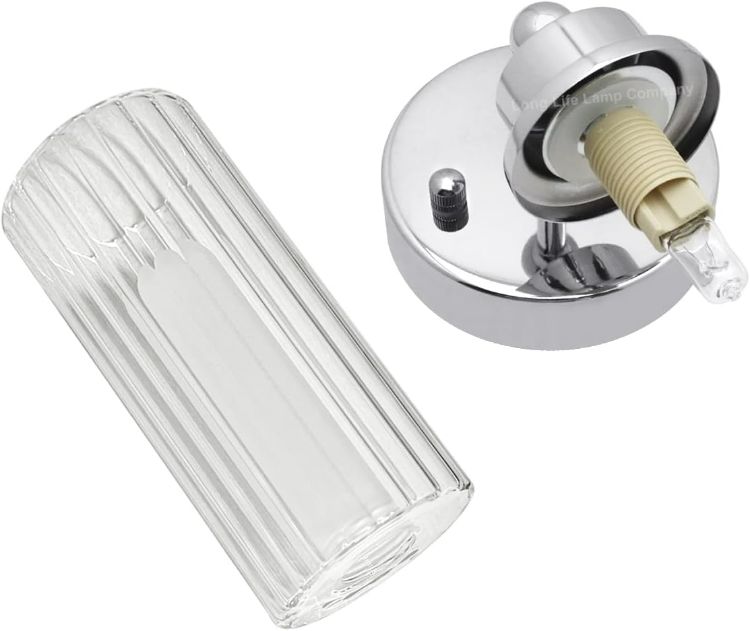 Picture of Twin Ribbed Glass Bathroom Wall Light Polished Chrome Slim Side Mirror Lights IP44