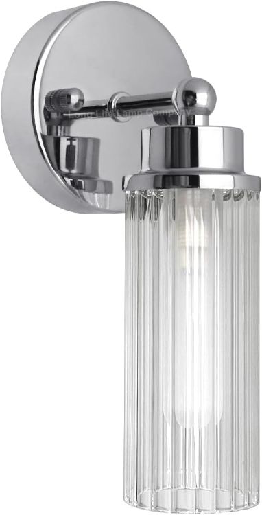 Picture of Twin Ribbed Glass Bathroom Wall Light Polished Chrome Slim Side Mirror Lights IP44