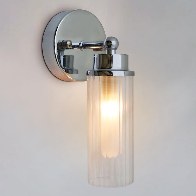 Picture of Twin Ribbed Glass Bathroom Wall Light Polished Chrome Slim Side Mirror Lights IP44