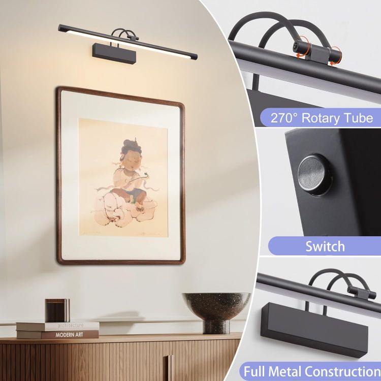Picture of LED Bathroom Wall Light Black LED Picture Lights for Wall with Switch 60CM | Bathroom Mirror Light, 270° Adjustable, 800Lumen Waterproof, 3 Color Temperature, Vanity Lights, Hardwired
