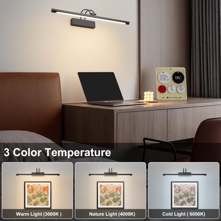Picture of LED Bathroom Wall Light Black LED Picture Lights for Wall with Switch 60CM | Bathroom Mirror Light, 270° Adjustable, 800Lumen Waterproof, 3 Color Temperature, Vanity Lights, Hardwired
