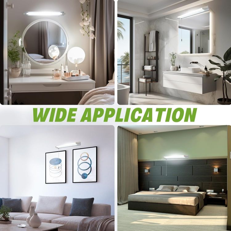 Picture of Luxvista LED Bathroom Mirror Light with Pull Cord Switch 7W, IP44 Waterproof Bathroom Wall Light with Pull Cord, Wall Light Over Mirror Lamp for Shaving and Makeup, Cool White 6000K