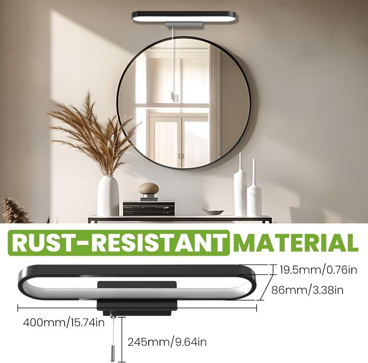 Picture of Luxvista Bathroom Over Mirror Light with Pull Cord 15W, IP44 Waterproof LED Bathroom Wall Light with Pull Cord Switch, Bathroom Mirror Light for Shaving and Makeup, Cool White 6000K