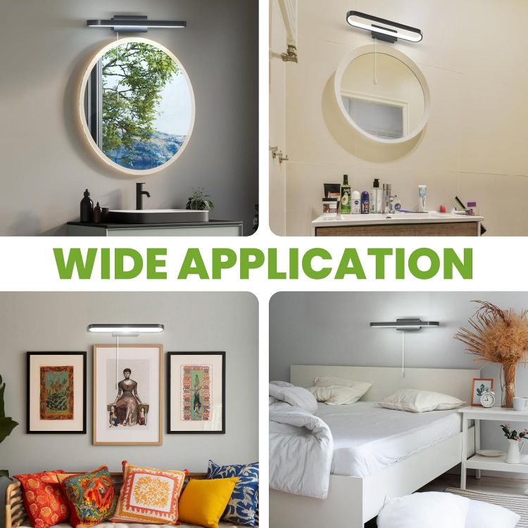 Picture of Luxvista Bathroom Over Mirror Light with Pull Cord 15W, IP44 Waterproof LED Bathroom Wall Light with Pull Cord Switch, Bathroom Mirror Light for Shaving and Makeup, Cool White 6000K