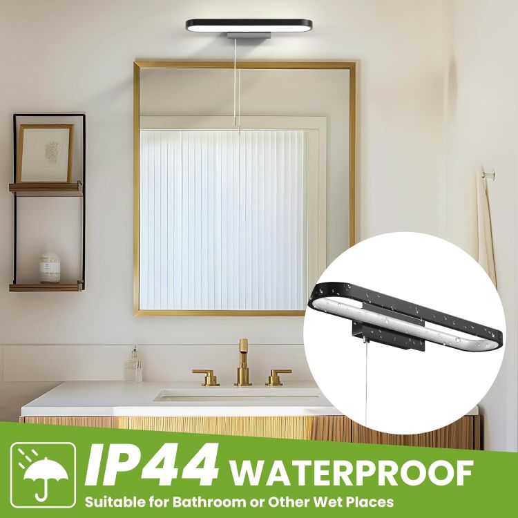 Picture of Luxvista Bathroom Over Mirror Light with Pull Cord 15W, IP44 Waterproof LED Bathroom Wall Light with Pull Cord Switch, Bathroom Mirror Light for Shaving and Makeup, Cool White 6000K