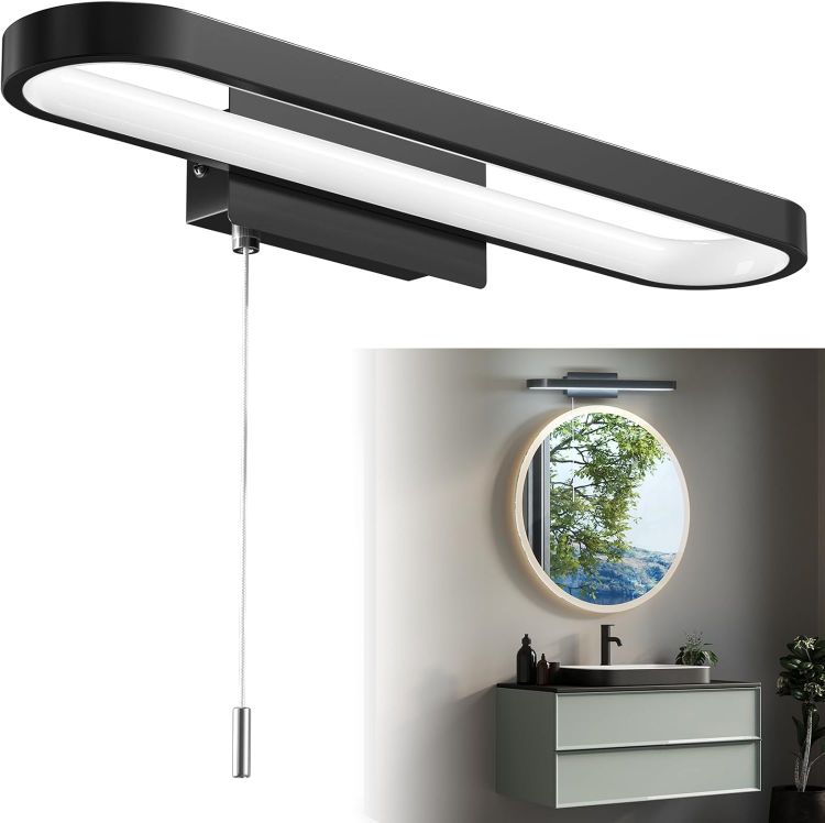Picture of Luxvista Bathroom Over Mirror Light with Pull Cord 15W, IP44 Waterproof LED Bathroom Wall Light with Pull Cord Switch, Bathroom Mirror Light for Shaving and Makeup, Cool White 6000K