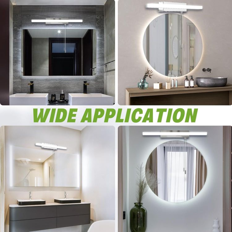 Picture of Luxvista LED Bathroom Mirror Light with Pull Cord Switch 9W, IP44 Waterproof Bathroom Wall Light with Pull Cord, Over Mirror Light for Shaving and Makeup, Cool White 6000K