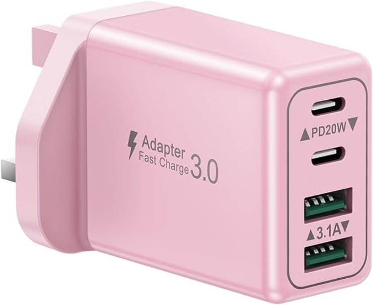Picture of USB C Plug, 40W 4-Port Fast Charger Plug UK Dual Port PD Power Adapter +QC Multi Mains Wall Charger Type C Charging Plug for iPhone 17 16 15 14 13 12 11 Pro Max Plus XS XR SE,Samsung, iPad, AirPods