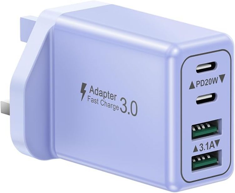 Picture of USB C Plug, 40W 4-Port Fast Charger Plug UK Dual Port PD Power Adapter +QC Multi Mains Wall Charger Type C Charging Plug for iPhone 17 16 15 14 13 12 11 Pro Max Plus XS XR SE,Samsung, iPad, AirPods