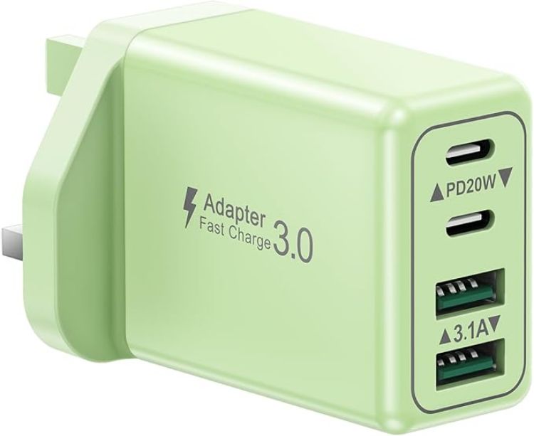 Picture of USB C Plug, 40W 4-Port Fast Charger Plug UK Dual Port PD Power Adapter +QC Multi Mains Wall Charger Type C Charging Plug for iPhone 17 16 15 14 13 12 11 Pro Max Plus XS XR SE,Samsung, iPad, AirPods
