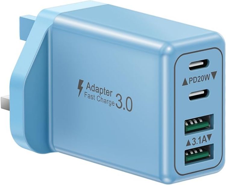 Picture of USB C Plug, 40W 4-Port Fast Charger Plug UK Dual Port PD Power Adapter +QC Multi Mains Wall Charger Type C Charging Plug for iPhone 17 16 15 14 13 12 11 Pro Max Plus XS XR SE,Samsung, iPad, AirPods