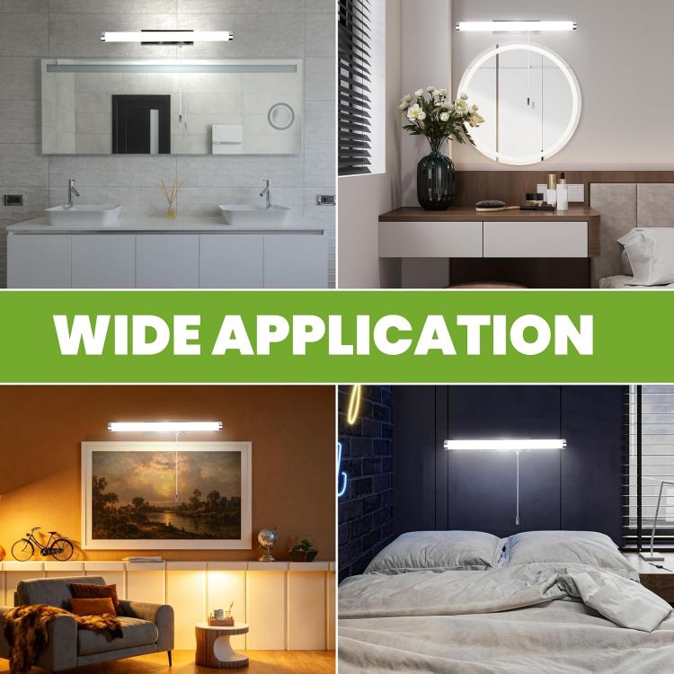 Picture of Luxvista LED Bathroom Mirror Light with Pull Cord Switch 9W, IP44 Waterproof Bathroom Wall Light with Pull Cord, Wall Light Over Mirror Lamp for Shaving and Makeup, Cool White 6500K