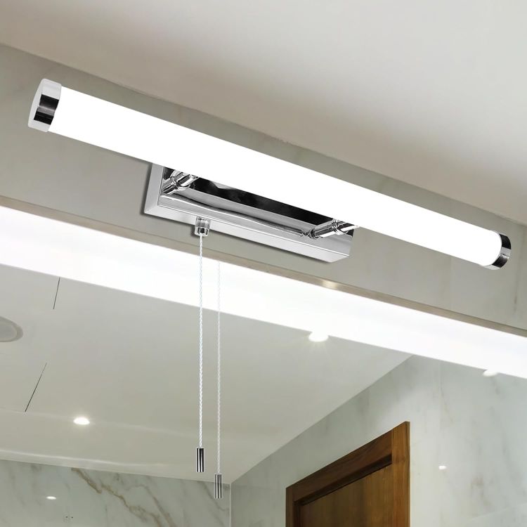 Picture of Luxvista LED Bathroom Mirror Light with Pull Cord Switch 9W, IP44 Waterproof Bathroom Wall Light with Pull Cord, Wall Light Over Mirror Lamp for Shaving and Makeup, Cool White 6500K