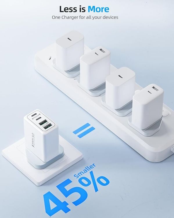 Picture of USB C Plug, 40W 4-Port Fast Charger Plug UK Dual Port PD Power Adapter +QC Multi Mains Wall Charger Type C Charging Plug for iPhone 17 16 15 14 13 12 11 Pro Max Plus XS XR SE,Samsung, iPad, AirPods - copy