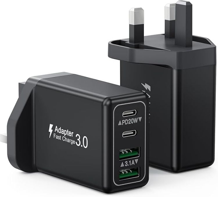 Picture of USB C Plug, 40W 4-Port Fast Charger Plug UK Dual Port PD Power Adapter +QC Multi Mains Wall Charger Type C Charging Plug for iPhone 17 16 15 14 13 12 11 Pro Max Plus XS XR SE,Samsung, iPad, AirPods - copy