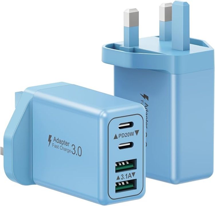 Picture of USB C Plug, 40W 4-Port Fast Charger Plug UK Dual Port PD Power Adapter +QC Multi Mains Wall Charger Type C Charging Plug for iPhone 17 16 15 14 13 12 11 Pro Max Plus XS XR SE,Samsung, iPad, AirPods - copy