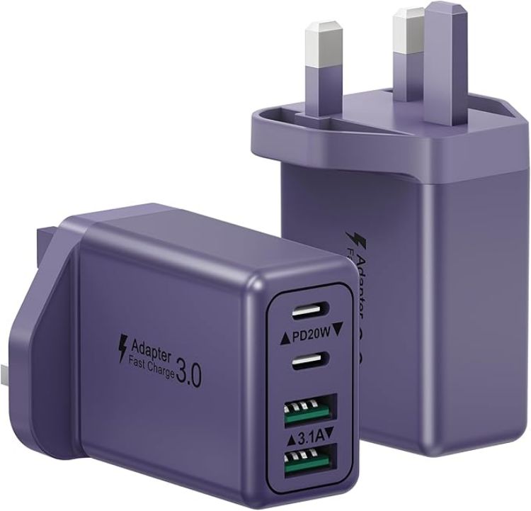 Picture of USB C Plug, 40W 4-Port Fast Charger Plug UK Dual Port PD Power Adapter +QC Multi Mains Wall Charger Type C Charging Plug for iPhone 17 16 15 14 13 12 11 Pro Max Plus XS XR SE,Samsung, iPad, AirPods - copy