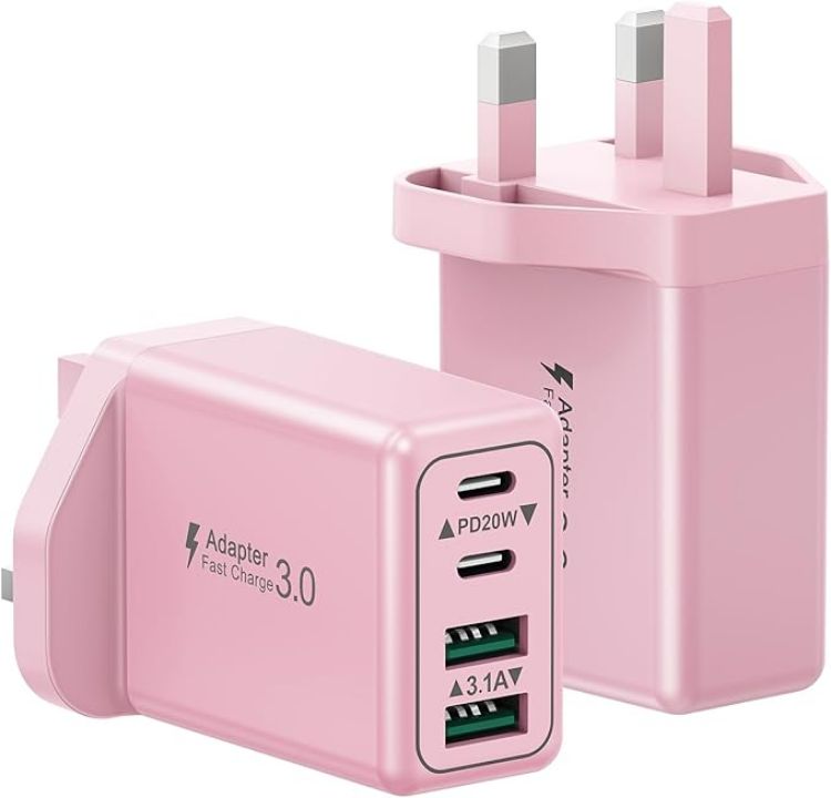 Picture of USB C Plug, 40W 4-Port Fast Charger Plug UK Dual Port PD Power Adapter +QC Multi Mains Wall Charger Type C Charging Plug for iPhone 17 16 15 14 13 12 11 Pro Max Plus XS XR SE,Samsung, iPad, AirPods - copy