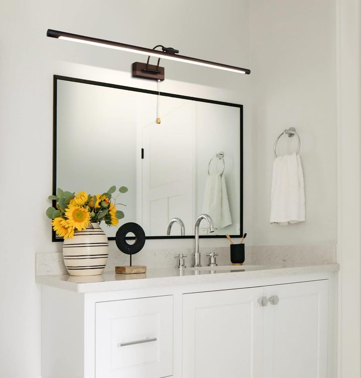 Picture of MantoLite LED Modern Bathroom Vanity Light Fixture Matte Black 90CM 16W Cabinet Over Mirror Light, Indoor Lighting Wall Light with Ajustable Arm for Hotel Bedside 3000K Picture Lights