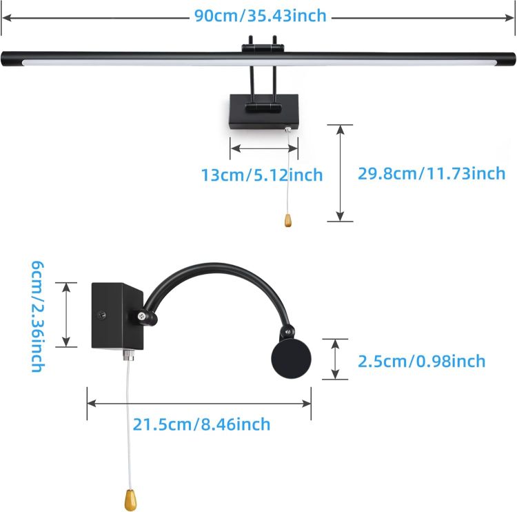Picture of MantoLite LED Modern Bathroom Vanity Light Fixture Matte Black 90CM 16W Cabinet Over Mirror Light, Indoor Lighting Wall Light with Ajustable Arm for Hotel Bedside 3000K Picture Lights