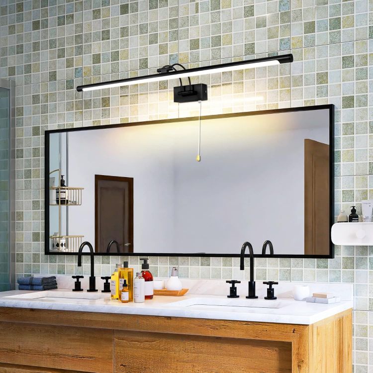 Picture of MantoLite LED Modern Bathroom Vanity Light Fixture Matte Black 90CM 16W Cabinet Over Mirror Light, Indoor Lighting Wall Light with Ajustable Arm for Hotel Bedside 3000K Picture Lights