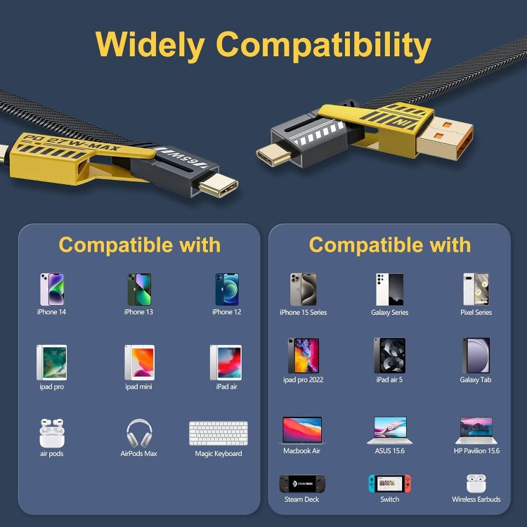 Picture of NOHON 4 in 1 Multi Charger Cable: 4FT/1.2M Multiple Fast Charging Cable with USB A/USB C to Type C [65W] /PD [27W] Nylon Braided Charger Cord Compatible with iPhone Android Samsung Galaxy iPad MacBook