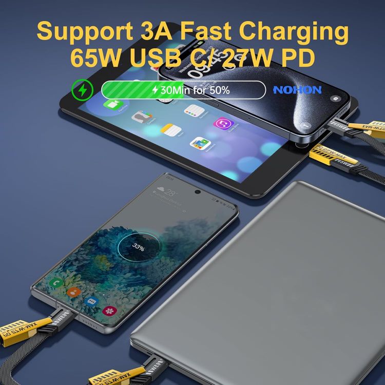 Picture of NOHON 4 in 1 Multi Charger Cable: 4FT/1.2M Multiple Fast Charging Cable with USB A/USB C to Type C [65W] /PD [27W] Nylon Braided Charger Cord Compatible with iPhone Android Samsung Galaxy iPad MacBook