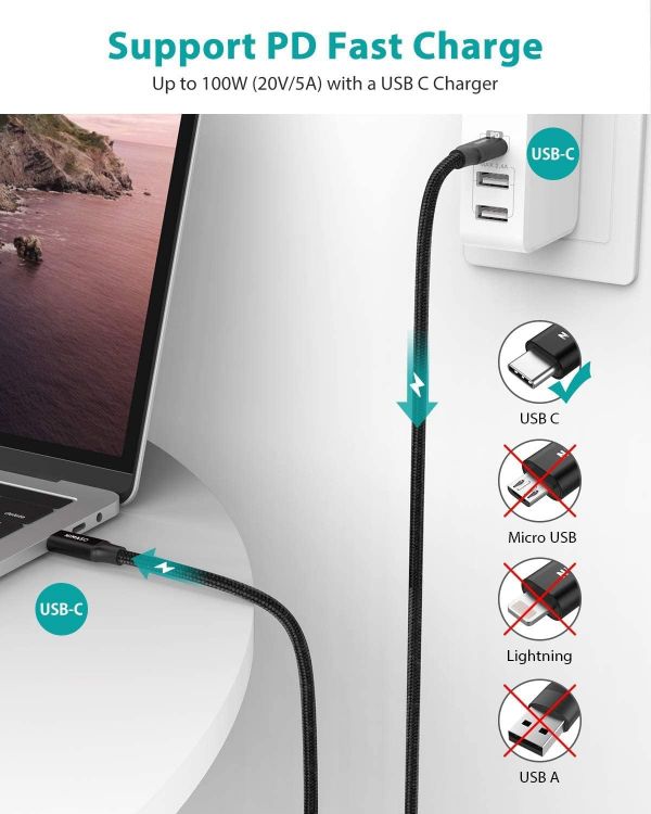 Picture of USB C to USB C 3.1 Gen2 Cable 1M, NIMASO PD 100W USB Type C to C Fast Charge Data Cable 4K Video Output for iPhone 15/15Pro,Macbook,iPad Pro,iPad mini 6,Samsung Galaxy S23/S22,HUAWEI MateBook
