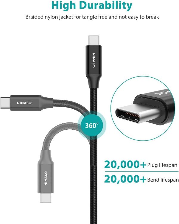 Picture of USB C to USB C 3.1 Gen2 Cable 1M, NIMASO PD 100W USB Type C to C Fast Charge Data Cable 4K Video Output for iPhone 15/15Pro,Macbook,iPad Pro,iPad mini 6,Samsung Galaxy S23/S22,HUAWEI MateBook