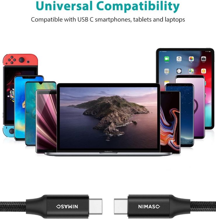 Picture of USB C to USB C 3.1 Gen2 Cable 1M, NIMASO PD 100W USB Type C to C Fast Charge Data Cable 4K Video Output for iPhone 15/15Pro,Macbook,iPad Pro,iPad mini 6,Samsung Galaxy S23/S22,HUAWEI MateBook