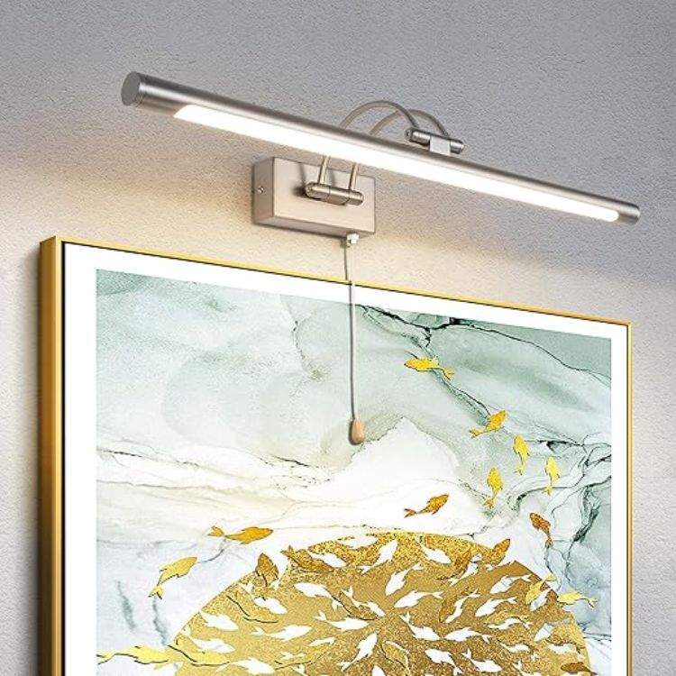 Picture of Bathroom Over Mirror Light Pull Cord Switch LED Picture Light with Swivel Lamp Head 8W Adjustable Arm Bedside Reading Lamp Fixtures for Office Bedroom 3000K IP44(Nickel) [Energy Class F]