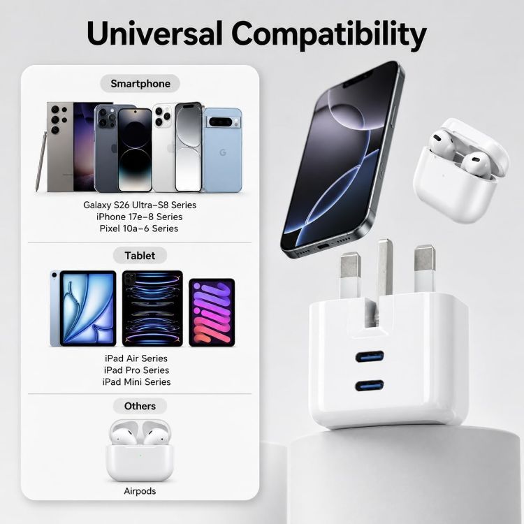 Picture of 45W Charger Plug For Sony Xperia 10 VI Dual PD Port USB C Foldable GaN Turbo Fast Charger Travel Friendly Universal Compact Power Adapter Plug