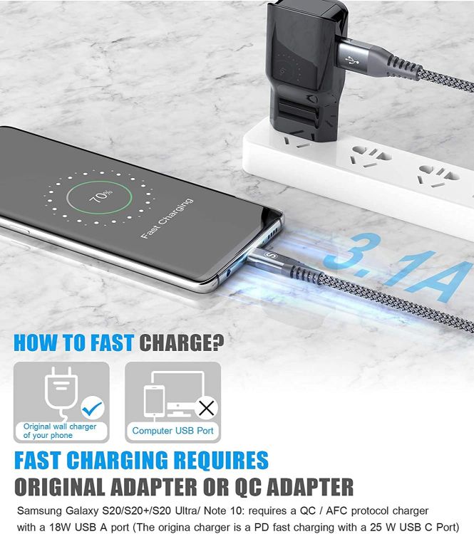 Picture of 2-Pack 2M USB C Cable 3.1A Fast Car Charger Cable Compatible for iPhone 17 air 16 15 Plus Pro Max, Samsung Flip/Fold 7 6 5 4 3 S26 S25 S24 S10 S20 S21 S22 S23 A16/15/14/13/12 A35/A34 A56/55/54, Pixel