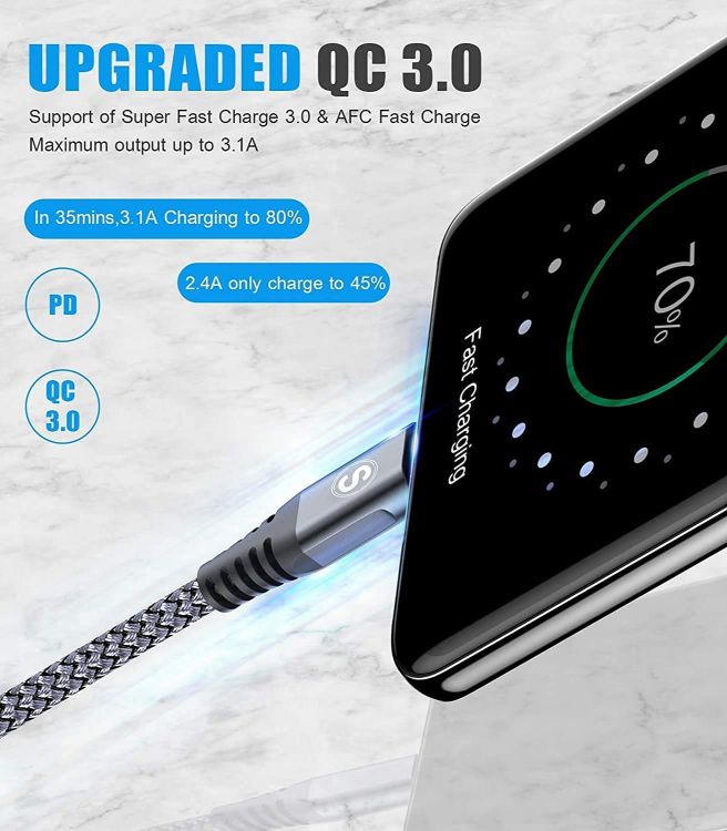 Picture of 2-Pack 2M USB C Cable 3.1A Fast Car Charger Cable Compatible for iPhone 17 air 16 15 Plus Pro Max, Samsung Flip/Fold 7 6 5 4 3 S26 S25 S24 S10 S20 S21 S22 S23 A16/15/14/13/12 A35/A34 A56/55/54, Pixel