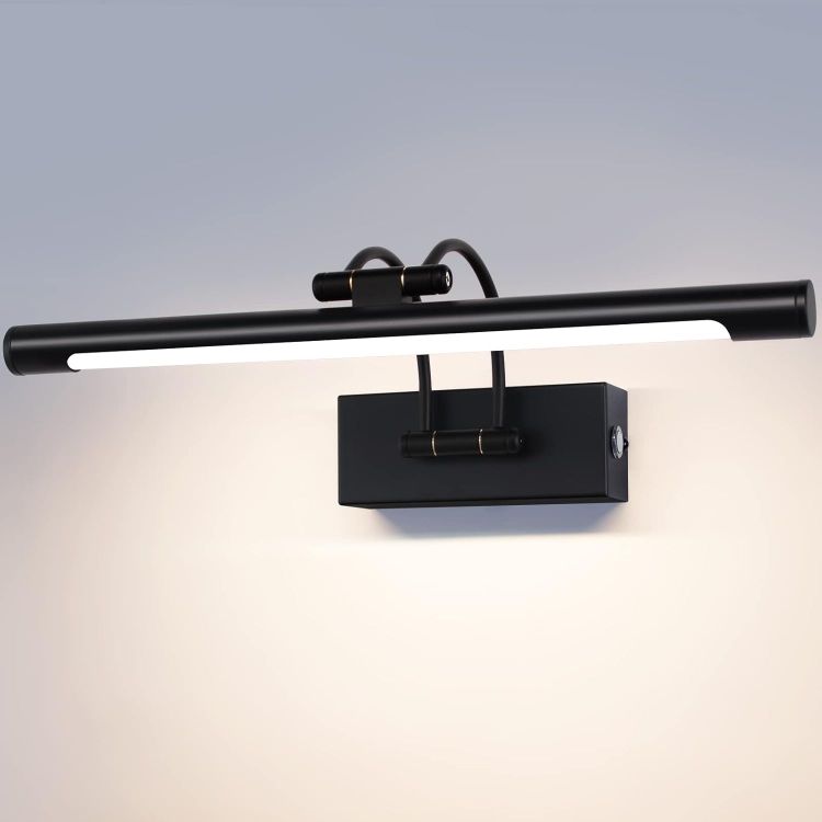 Picture of LED Picture Lights for Wall Black Bathroom Wall Light 40CM 8W 3CCT Vanity Lighting, 170° Adjustable Black Wall Lamp for Mirror Cabinet | No Scale Dimmable LED Picture Light with Rotating Lamp Head, Arc Wall Light Mirror Lighting Lamp [Energy Class F]